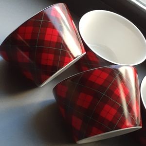 222 Fifth Christmas Thanksgiving Plaid Ceramic Bowls 4 Holiday